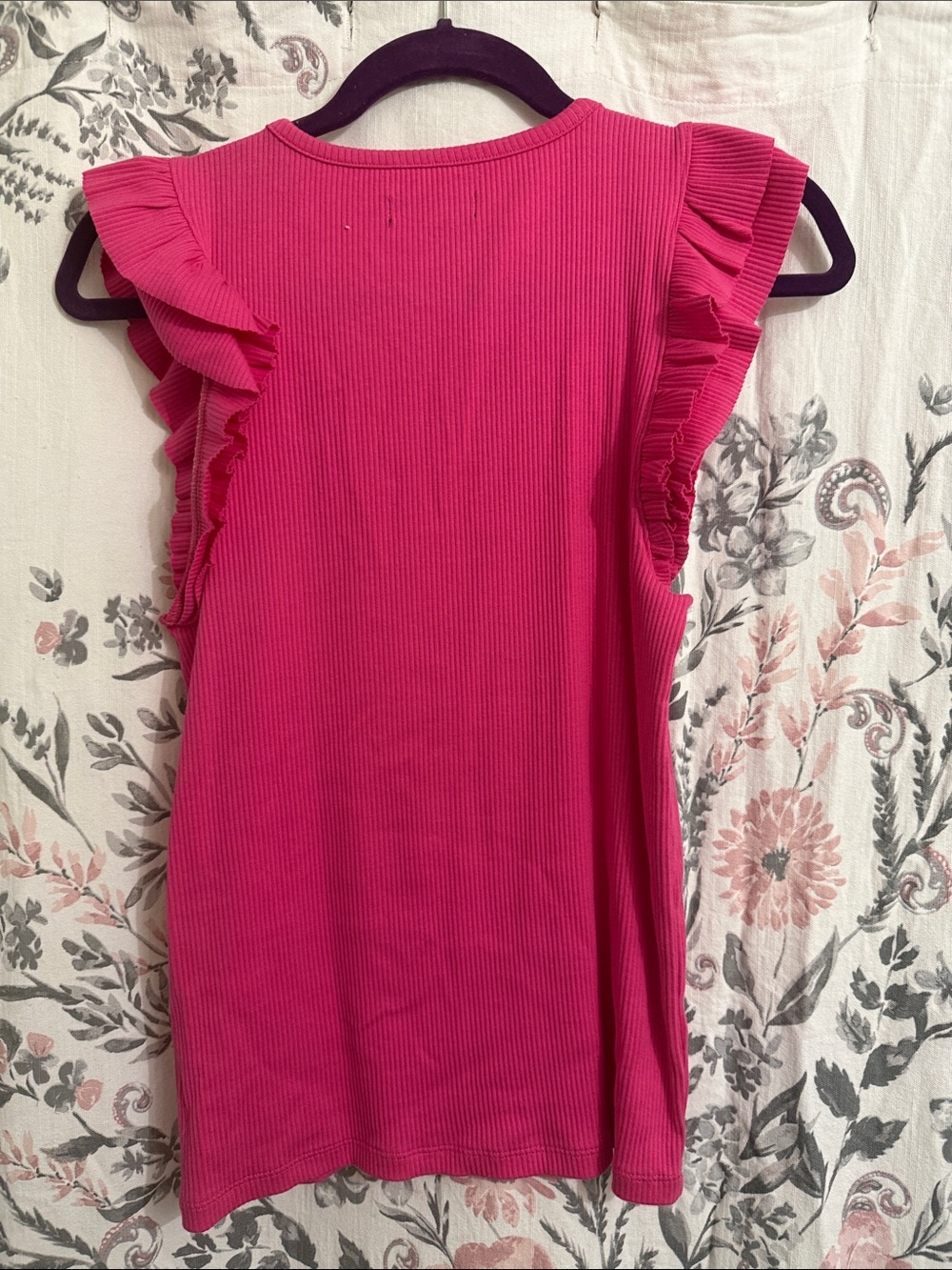 J. Crew Bright Pink Ribbed Ruffle-Sleeve Tank - Picture 5 of 5